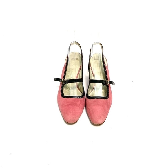 Vintage 1960s pink suede slingback Mary Jane kitten heels - Picture 3 of 8